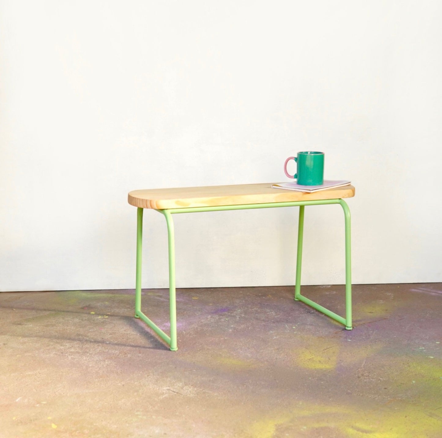 arched bench pastel green